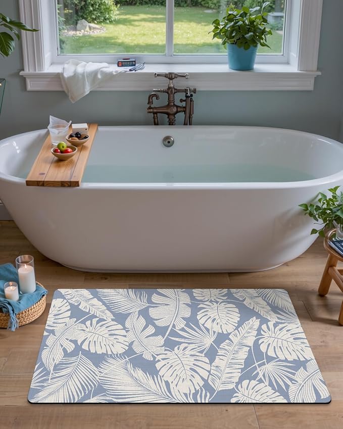 LUMI Ultra Thin Bath Mat, Non-Slip Rubber Super Absorbent Ultra-Thin Bathroom Rugs, Under Doors, Quick Dry Bathroom Floor Mats, Ideal for Shower, Tub and Sink, 17"x30", Feather