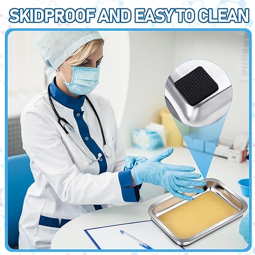 Conelist 1 Set 10.2 x 7.5 Inch Dissection Pan with Yellow Wax Thicken with 4 Rubber Nonslip Mat Reusable Stainless Steel Thicken Dissection Pan for Lab Experiment Junior Senior