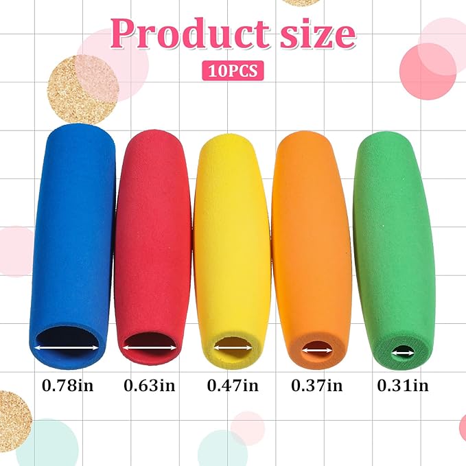 10 Pcs Foam Grip Tubing, No-Cut Foam Tubes Grips, Adaptive Utensil Cutlery Padding Grip Handle, Comfort Grips for Elderly, Tools, Multicolor