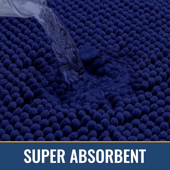 Arotive Bathroom Toilet Rugs U Shaped 20x20, Extra Soft Absorbent Shaggy Chenille Contour Bath Rugs for Toilet, Machine Washable Non-Slip Contoured Bath Mats, Navy