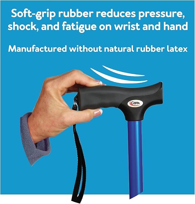 Carex Soft Grip Walking Cane with Strap, Anti-Slip Walking Cane for Easy Maneuvering, Walk Stick for Seniors & Adults with Added Support and Adjustable for Balance, Supports up to 250 lbs, Blue