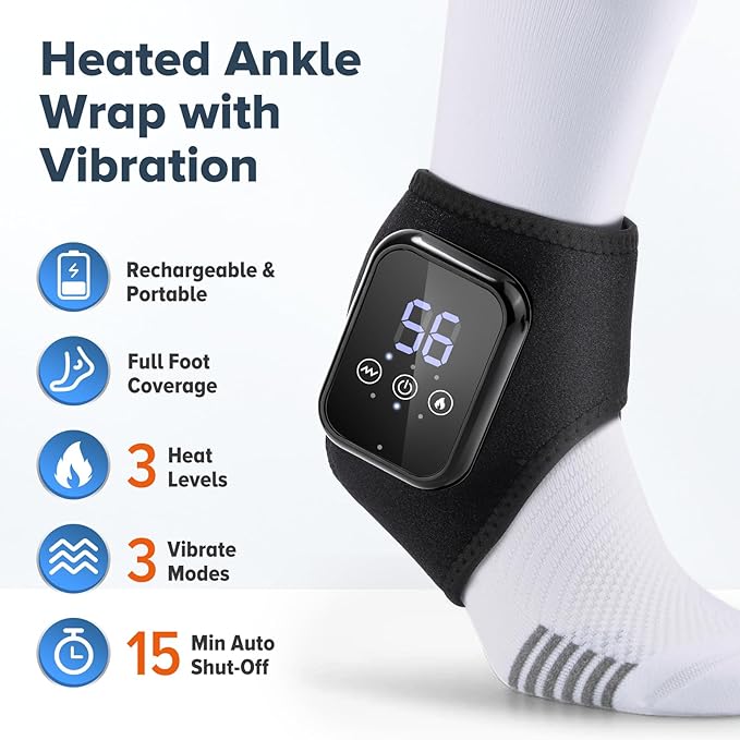 2 PCS Cordless Ankle Massager for Pain Relief, Foot Massager for Neuropathy, Ankle Heating Pad with Massage, Foot Ankle Massager, Heated Foot Massager, 3 Heat Levels, 3 Massage Modes, Black