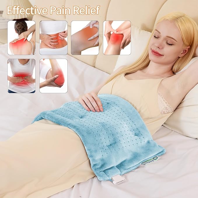 SAROO Heating Pad for Back Pain Relief,Massaging Weighted Heating Pads for Neck, Shoulder,Cramp,Portable Heated Pad with 3 Heat Settings & 6 Massage,18 Relaxing Combinations,Auto Off,12"*24",Sky Blue