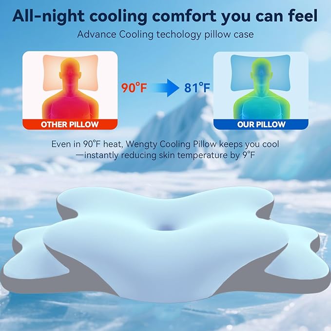 Sleep Apnea Pillow with Neck Pain & Snoring Relief -Orthopedic Cervical Pillow, Ergonomic Contour Memory Foam for Side, Back,Stomach Sleepers, Medium Firm (Blue,Queen Size)