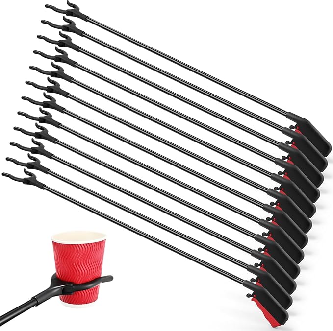 Norme 12 Pcs Grabber Reacher Tool Bulk, 31.5" Long Handle Trash Picker for Elderly Assist, Lightweight Handy Aid Nonslip Claw Grabber for Arm Extension 360 Rotating Pickup Stick Outdoor Cleanup Tool
