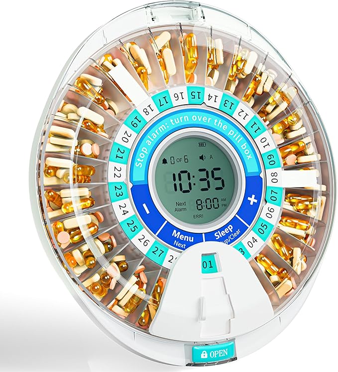 Windtrace Automatic Pill Dispenser for Elderly, Electronic Monthly Pill Organizer with Alarm & Light, 28 Day Smart Lock Medication Dispenser, Timed Pill Dispenser Machine for Prescriptions & Vitamins