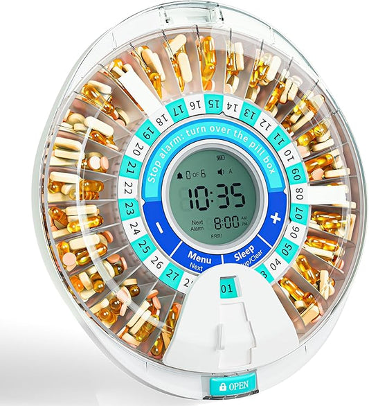 Windtrace Automatic Pill Dispenser for Elderly, Electronic Monthly Pill Organizer with Alarm & Light, 28 Day Smart Lock Medication Dispenser, Timed Pill Dispenser Machine for Prescriptions & Vitamins
