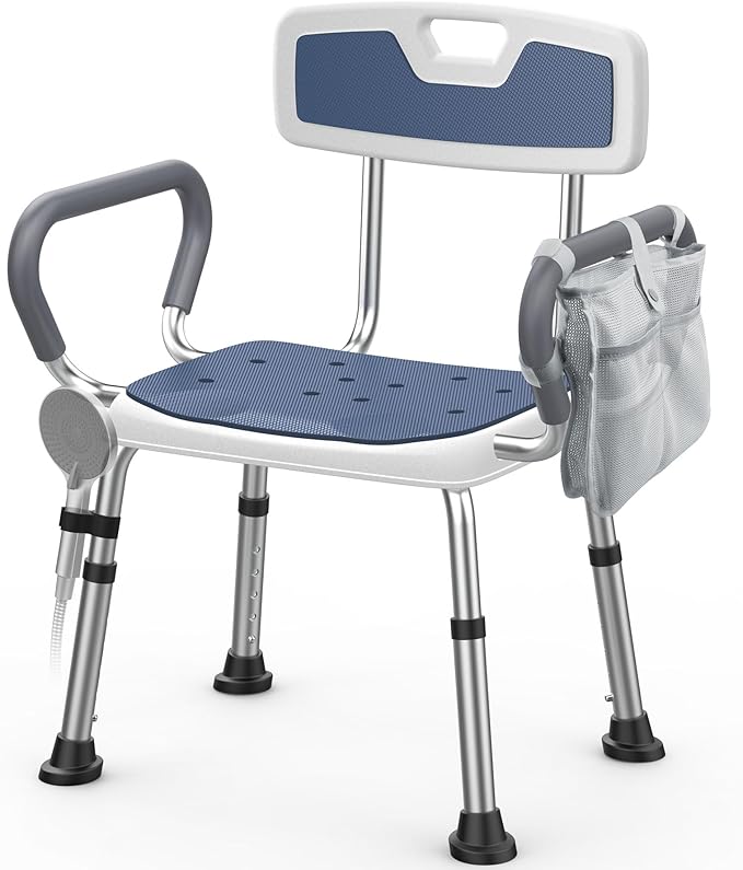 Shower Chair for Elderly and Disabled (450 lbs) Adjustable Height Shower Seat for Inside Shower with Padded Wide Arms & Back, Heavy Duty Medical Bathtub Stool for Women Seniors Handicap