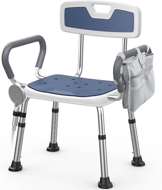 Shower Chair for Elderly and Disabled (450 lbs) Adjustable Height Shower Seat for Inside Shower with Padded Wide Arms & Back, Heavy Duty Medical Bathtub Stool for Women Seniors Handicap