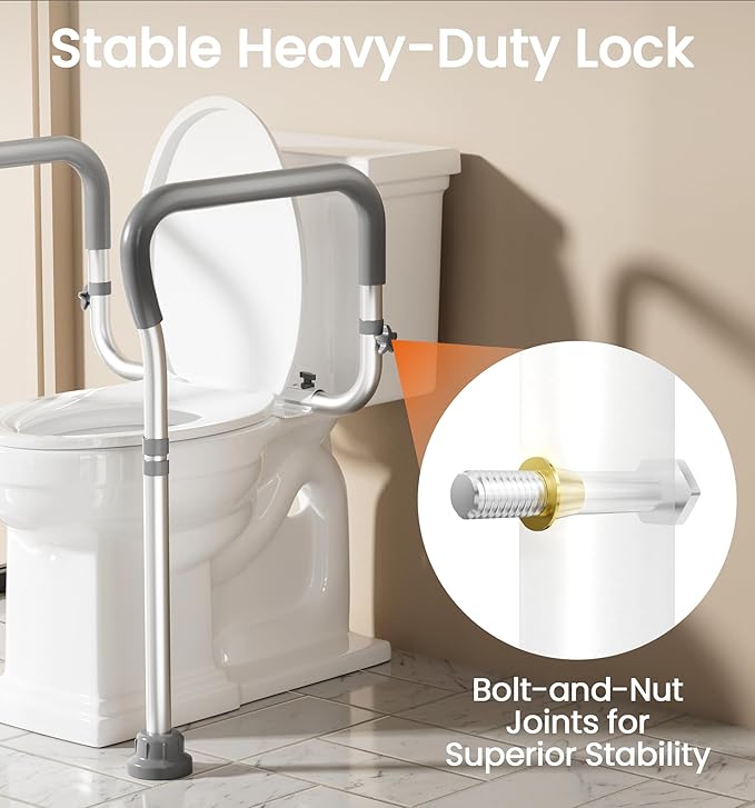 HOMLAND Toilet Safety Rail for Seniors with Adjustable Height & Width, Toilet Safety Frame with Handles, 350LB Toilet Support Rail for Handicap and Disabled, Grey