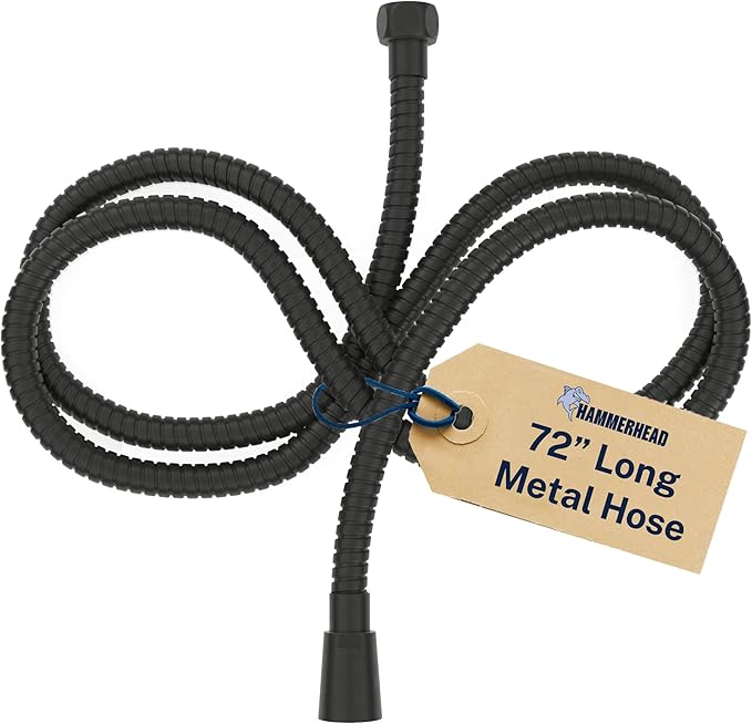 HammerHead Showers Solid Metal Shower Hose Attachment for Showerhead, Extra-Long 72-Inch Universal Replacement Hose for Hand held Shower, Matte Black