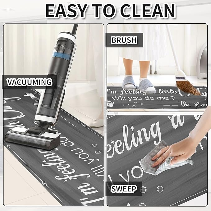 XLHOMO Laundry Room Rug Runner, 17"x60" Non Slip Nappa Leather Laundry Rugs, Grey Farmhouse Washable Floor Laundry Mats for Laundry Room, Entryway, Kitchen, Bathroom, Mudroom, Washroom, Hallway Decor