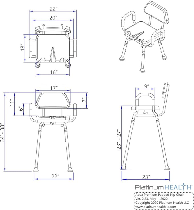 Platinum Health Hip Chair, APEX(tm) Premium, Padded, Height Adjustable, SEAT-Angle Adjustable Hip Chair. Doctor and Rehab Specialist Recommended