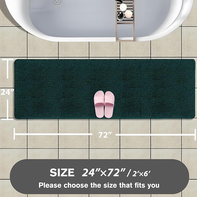 Bathroom Runner Rug 24 x 72 Non Slip – Extra Long Bath Mat | Absorbent and Washable Thick Chenille Runner Rug for Bathroom, Shower, Tub, Sink(Dark Teal)
