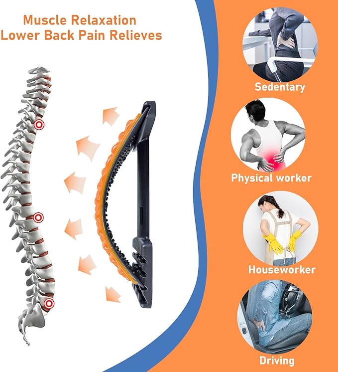Back Stretcher for Lower Back Pain Relief - 4 Level Adjustable Spine Decompression & Cracking Device, Lumbar Support for Sciatica, Scoliosis and Posture Correction (Orange)