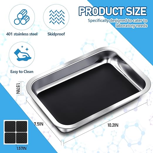 Conelist 6 Set 10.2 x 7.5 Inch Dissection Pan with Black Wax Thicken with 24 Rubber Nonslip Mat Reusable Stainless Steel Thicken Dissection Pan for Lab Experiment Junior Senior