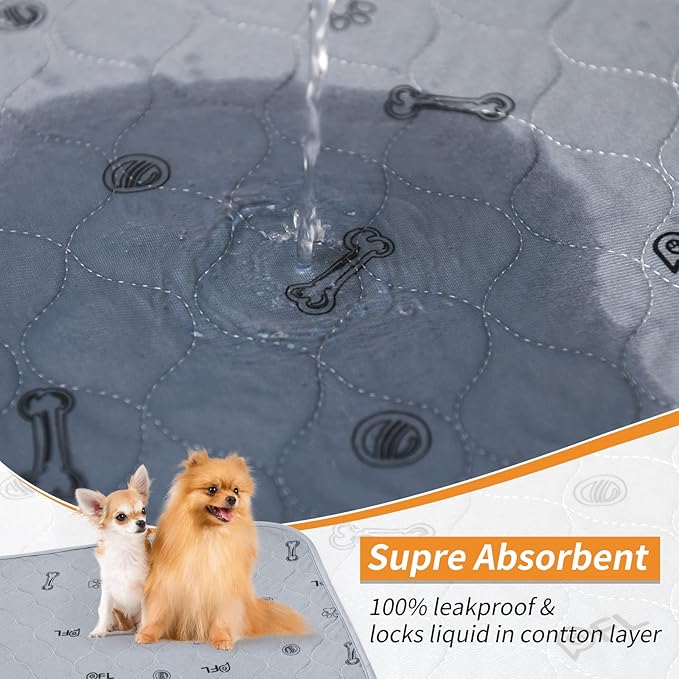 Washable Pee Pads for Dogs, 2Pack Puppy Pads Washable,Absorbent Reusable Whelping Pads, Non-Slip Dog Mats with Bone Print for Floor Protector, Couch Cover, Crate, Potty Training 36x36