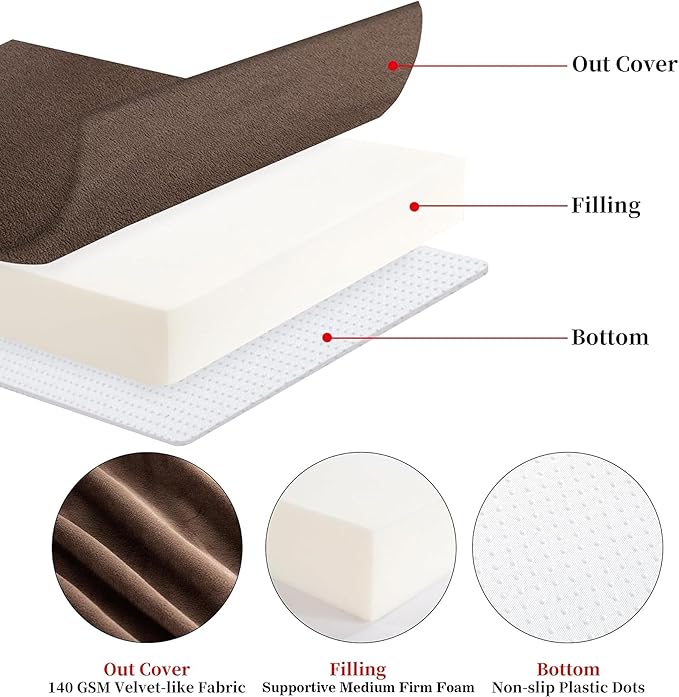 HOMBYS Foam Recliner Chair Cushions for Elderly, 4" Thick Chair Pads with Back Support for Office, Non-Slip Medium Firm Seat Cushion with Lumbar Pillow (Brown, 21.5" Backrest)