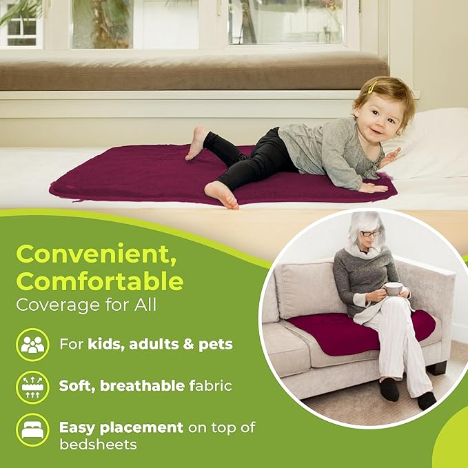 PeapodMats Bedwetting & Incontinence Waterproof Bed Mat - Reusable Underpad. Secure Placement & Breathable. Washable. Enviro Friendly 3x3 (Plum) Mattress Protector & Pee Pad for Kids & Adults