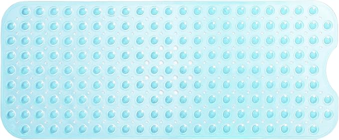 Extra-Long Non-Slip Bathtub & Shower Mat 39”x16” (Smooth/Non-Textured Tubs Only) Safe, Clean, Machine-Washable, Superior Grip&Drainage, Vinyl, Transparent Aqua/Blue-Green