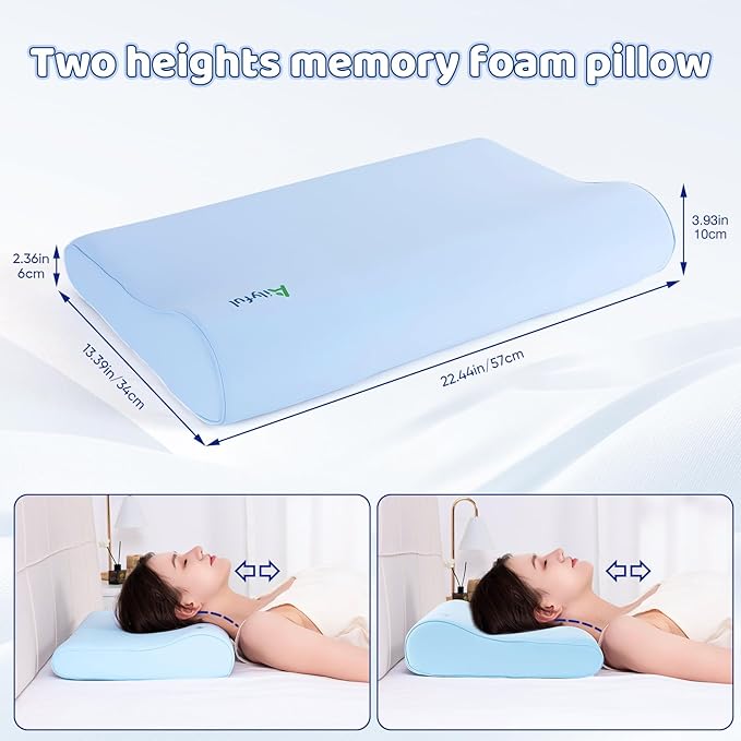 Memory Foam Pillows, Patented Ergonomic Cervical Pillow for Neck Pain Relief, Comfortable and Breathable Cooling Pillow, Bed Pillow for Side, Back and Stomach Sleepers