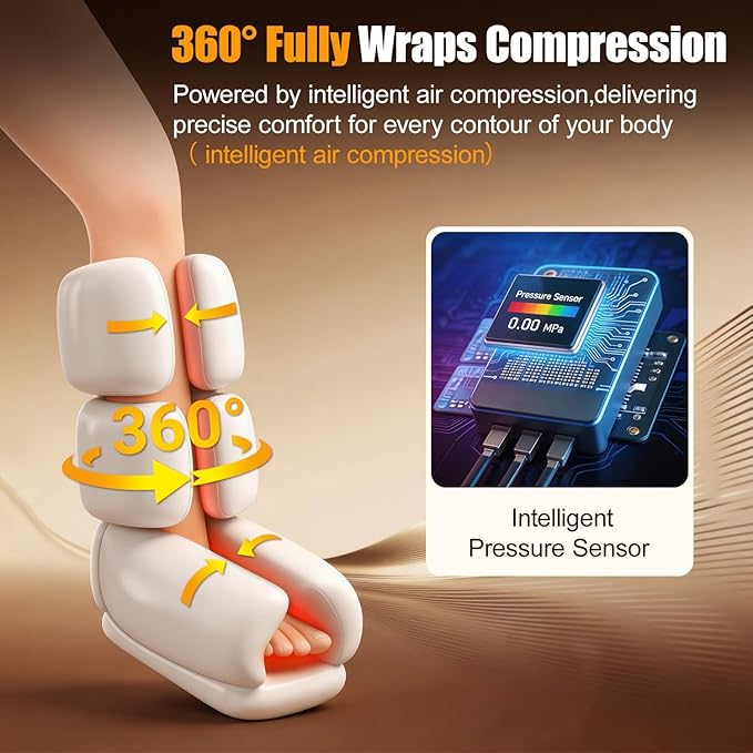 Leg Massager with Heat and Compression, Foot Massager for Circulation and Pain Relief, 3 Timers, 12 Intensity, 6 Modes,3 Heating with Knee Massager,Gifts for Man Woman,Black