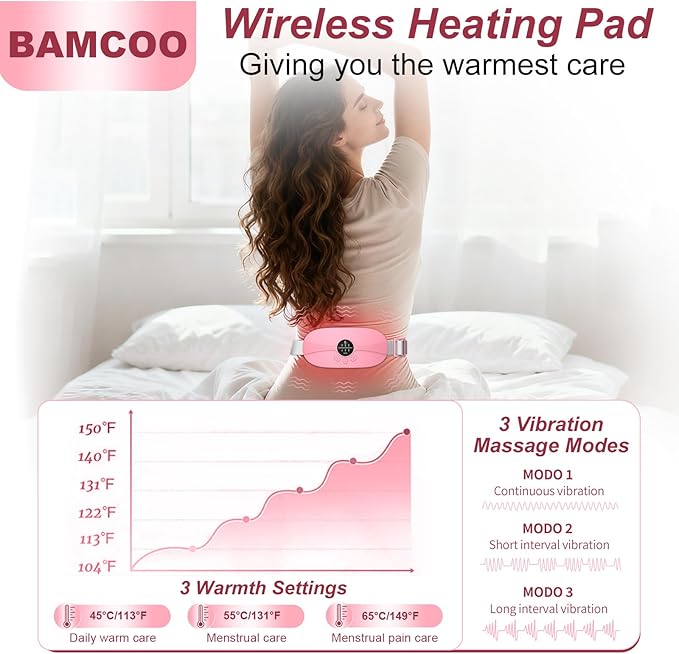 Portable Heating Pad, 5s Fast Heating, 3 Heat Levels and 3 Massage Modes, Heating Pad for Period Cramps for Women and Girls(Pink)