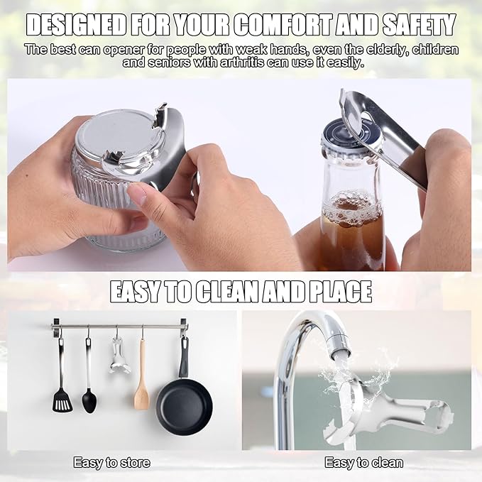 2pcs Jar Opener for Mason Jar, Stainless Steel Opener Multifunctional Canning No Lid Dent Or Damage Lid Bottle Handheld Top Remover Tool for People with Weak Hands
