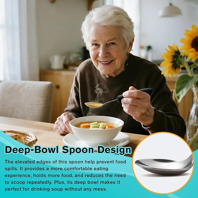 AuntyFey 4Pcs Weighted Adaptive Utensils, 45°Angled Parkinsons Utensils for Elderly, Weighted Utensils for Hand Tremors, 3.5oz Weighted Built Up Utensils for Parkinson, Disabled, Black, Left-Handed