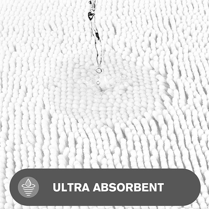 Bathroom Rugs 36 x 60 Inch – Extra Large Bath Mat | Absorbent and Washable Thick Chenille Bath Rugs Non-Slip Runner Rug for Bathroom, Shower, Tub(White)