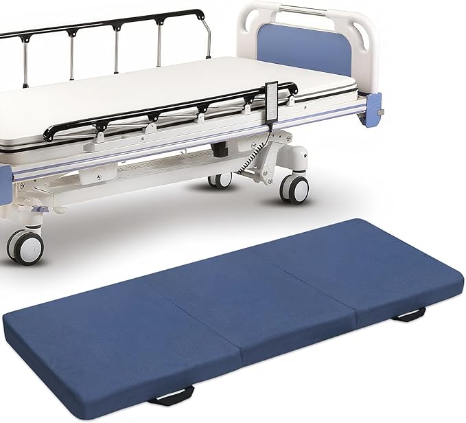 JZHLLA Foldable Fall Protection Mat for Elderly Blue Waterproof Non Slip Floor Mats with High-Resilience Foam 72 * 24 * 2 Inch Bedside Floor Mats for Elderly, Handicap, Senior