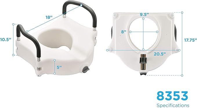 NOVA Medical Products Elevated Raised Toilet Seat with Removable, Padded Handles, White, 1 Count