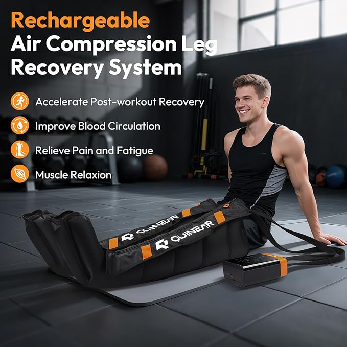 QUINEAR Cordless Leg Recovery System with 5-Zone Air Compression, Leg Massager for Circulation with 11 Levels & 3 Modes, Compression Boots for Athletes, Officer, Elderly(Large)