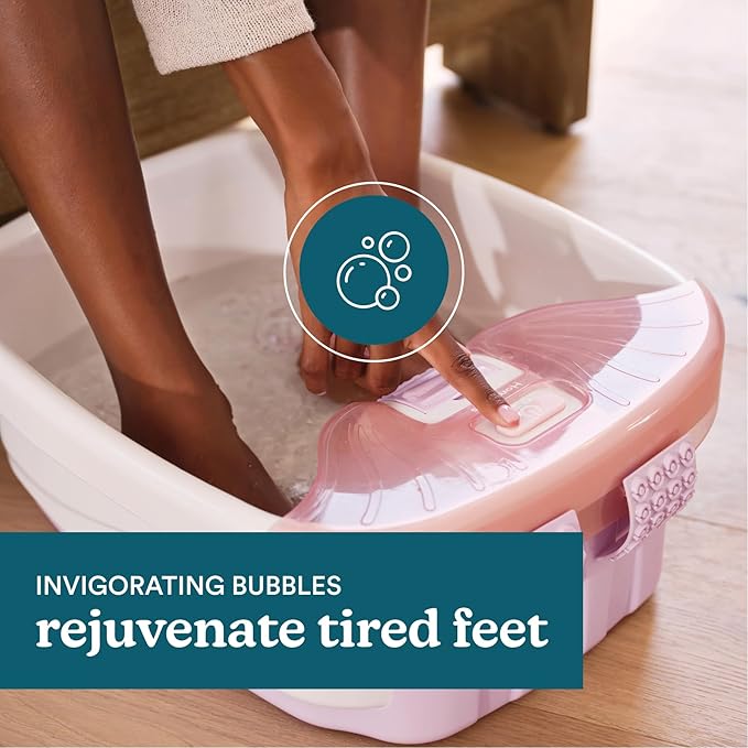 Homedics Bubble Bliss Deluxe Footbath Gift Set – Maintain Heat Foot Spa with Invigorating Bubbles, 3 Massage Attachments, Pumice Stone, Moisturizing Heel Socks & Splash Guard for Ultimate Relaxation