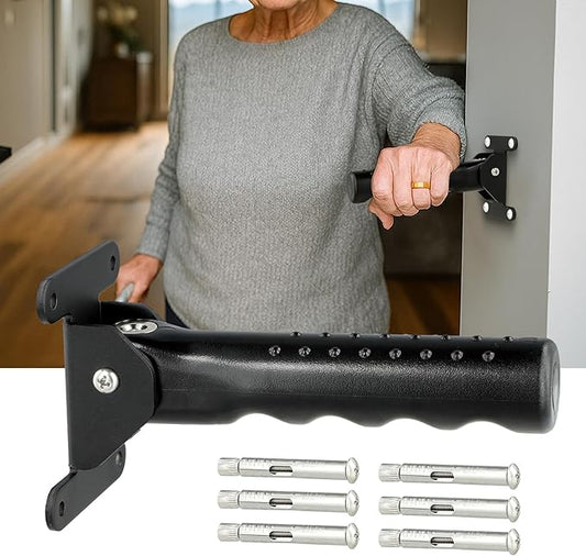 Flip Up Grab Bar for Doorway/Stairs Safety Assist Handles for Elderly Non-Slip Grip Bar Great for Seniors, Elderly, Disabled, Handicap and Injured People - Suitable for Solid Wall (Black)