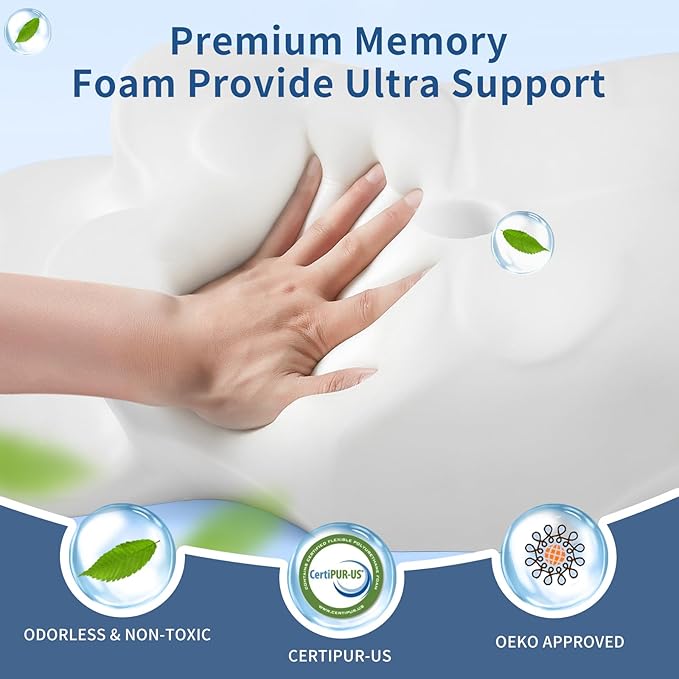 Cervical Neck Pillow for Pain Relief - Memory Foam Cooling Pillow for Side Sleepers, Adjustable Orthopedic Pillow with Removable Breathable Cover, Neck Support Pillow for Adults