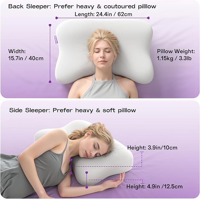 ZZ-WELL Side Sleeper Pillows - Patented Cervical Neck Pillow for Sleeping with Cooling & Removable Cover- High Loft Heavy Density Memory Foam Pillow for Side Back Sleepers (Light Grey)