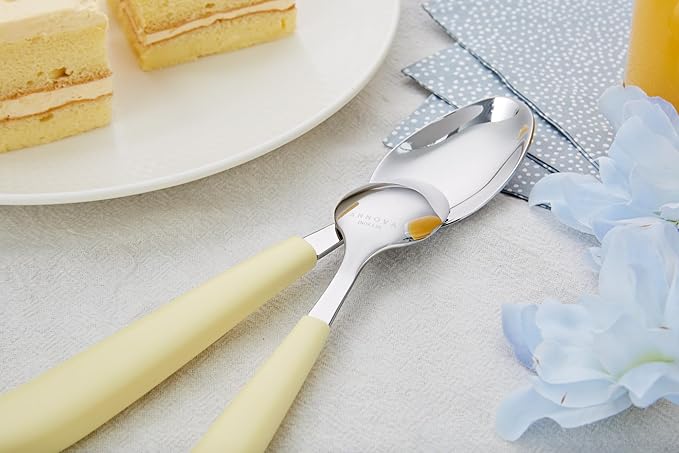 ANNOVA Silverware Set Stainless Steel Colorful Handle Tableware Kitchen Flatware Set Utensils, Includes Dinner Knives, Forks, Spoons, Salad Forks & Dessert Spoons (Yellow, 20 Pieces)