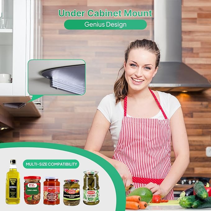 Upgraded Stainless Steel Under Cabinet Jar Opener for Seniors, Under Cabinet Jar Openers for Weak Hands, Jar Lid & Bottle Cap Opener Tool, Under Counter Can Opener, One Handed Jar opener