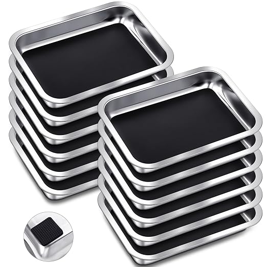 Conelist Dissection Pan with Wax Thicken and 4 Rubber Nonslip Mat Reusable Stainless Steel Thicken Dissection Pan for Lab Experiment Junior Senior(10.2 x 7.5 Inch,Black,12 Set)