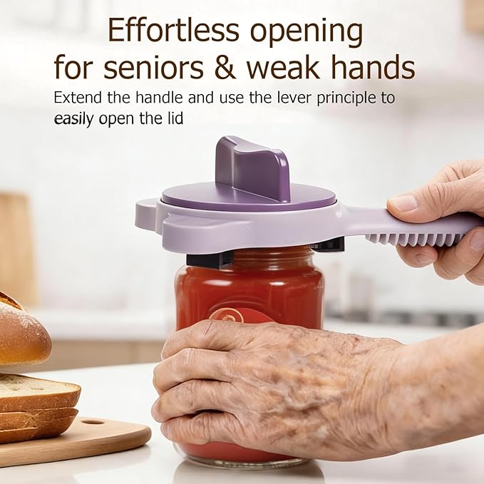 4-in-1 Jar Opener, Adjustable Jar Opener for Seniors, Kitchen Tool Designed Specifically for Seniors and Those with Limited Physical Strength, Suitable For Beer, Salad Dressing, Jar (Purple)