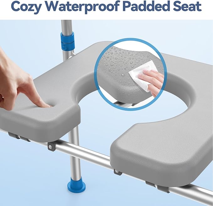 Loyoda Raised Toilet Seat with Handles, Padded Toilet Seat Risers for Seniors, Adjustable Height & Width Toilet Riser, Handicap Elevated Toilet Seat 500lb, Fit Any Toilet
