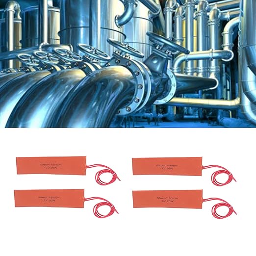 4 Pcs Silicone Heating Pad, 12v Heating Pad, Silicone Rubber Heating Flexible Heater Mat for Industrial Equipment 20W 12V