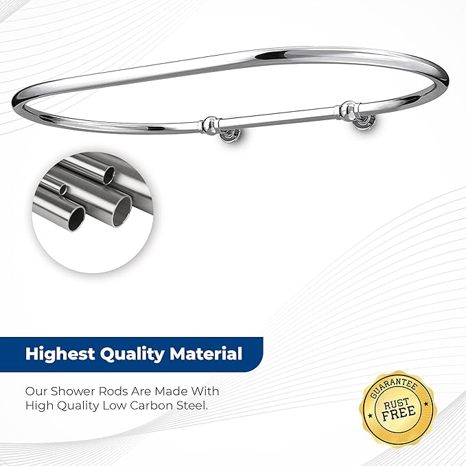 Oval Shower Curtain Rail Rod For Bathroom, Ceiling Mounted for Clawfoot Tub, Large and Heavy Duty Wall Mounted with Adjustable Support - 45 x 25 Inch (Free Curtain Rings) (Chrome)