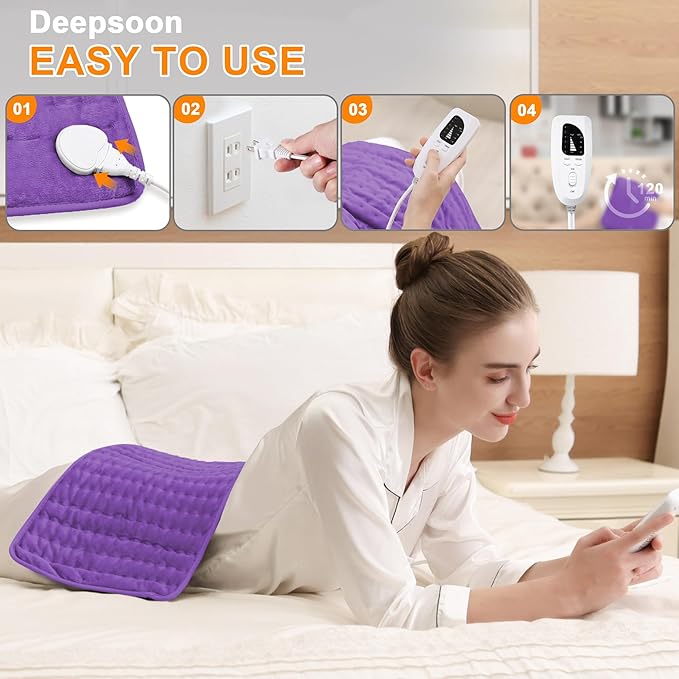 Deepsoon Heating Pad,Electric Heating Pads for Back,Neck,Moist Heating Pad for Abdomen Shoulder Knee Legs,Dry/Moist Heat&Auto Shut Off,Mother's Day Birthday for Men and Women,Dark Purple,24x12 Inch