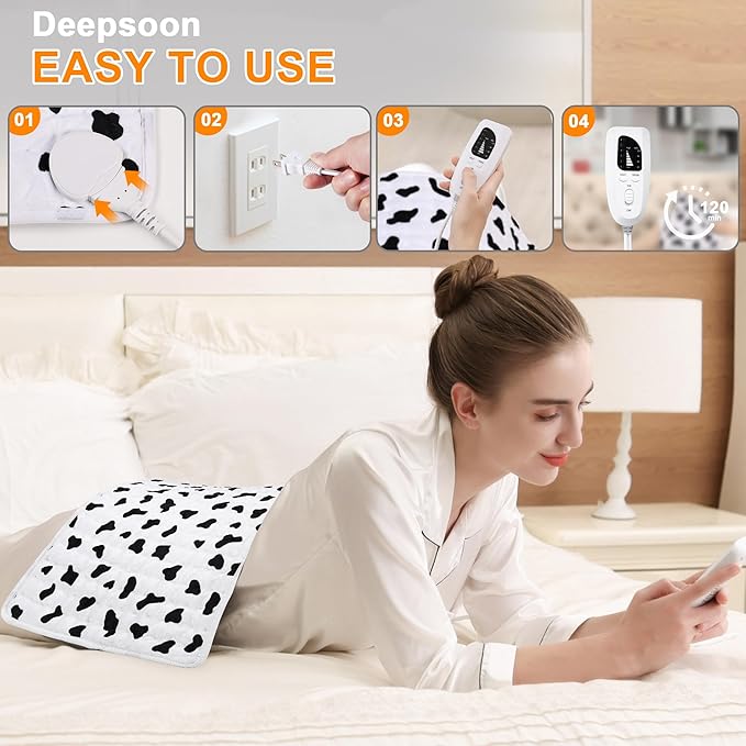 Deepsoon Heating Pad,Electric Heating Pads for Back,Neck,Moist Heating Pad for Abdomen Shoulder Knee Legs,Dry/Moist Heat&Auto Shut Off,Mother's Day Birthday for Men and Women,White Black,24x12 Inch