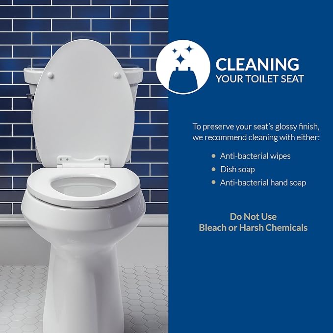 MAYFAIR 1844BNA 000 Toilet Seat with Brushed Nickel Hinges will Never Come Loose, ELONGATE, White - Brushed Nickel