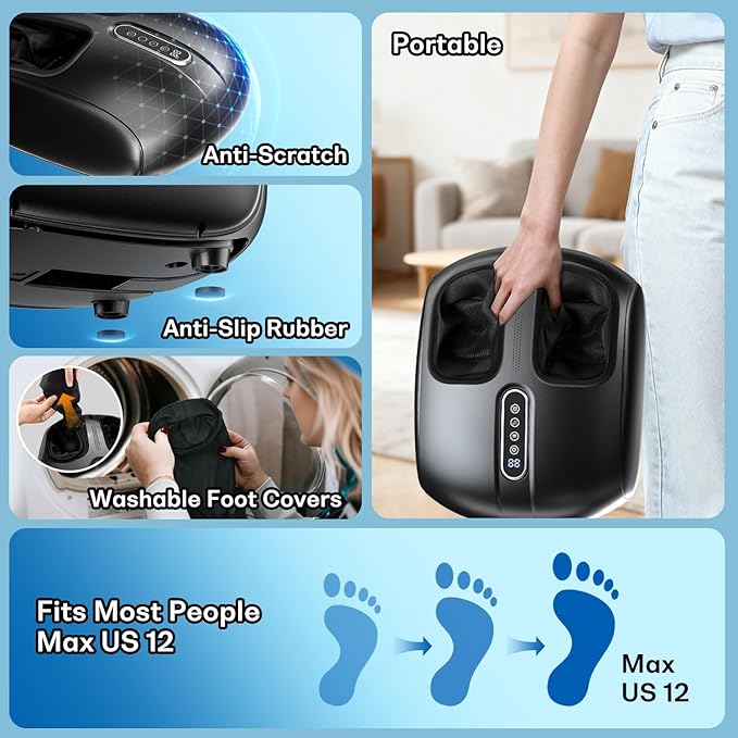 PACOVY Shiatsu Feet Massager, Foot Massager with Heat, Deep Kneading, Vibration and Air Compression for Plantar Fasciitis, 2 Heat Levels, Birthday Gifts for Women Mom Dad