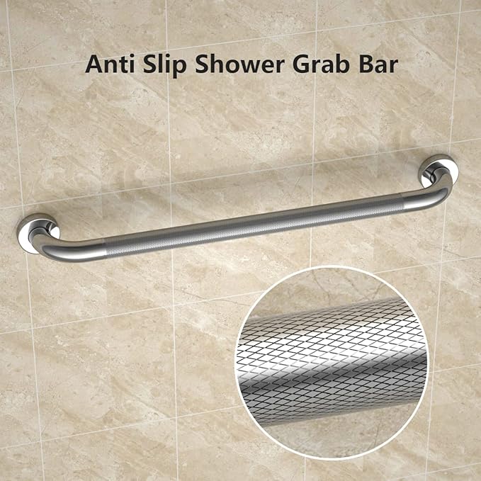 24 Inch Anti Slip Shower Grab Bar 1.25" Diameter, YuanDe 2 Pack Stainless Steel Bath Grab Bar, Knurled Bathroom Safety Rail, Shower Handrail Support, Handicap Elderly Injury Balance Assist Handles