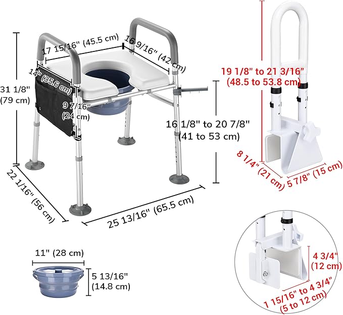 Yescom Raised Toilet Seat and Bathtub Grab Bar Kit for Seniors Disabled Safety Adjustable Height
